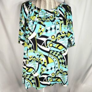 Maggie Barnes Multicolored On/Off Shoulder Button Accent Short Sleeve Tunic 2X